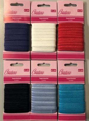 Lycra Trimmed Braid 12mm (6 m), diff. colour, 5 cards